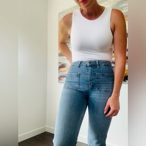 ZARA Cropped Straight Leg Jeans with Frayed Hem